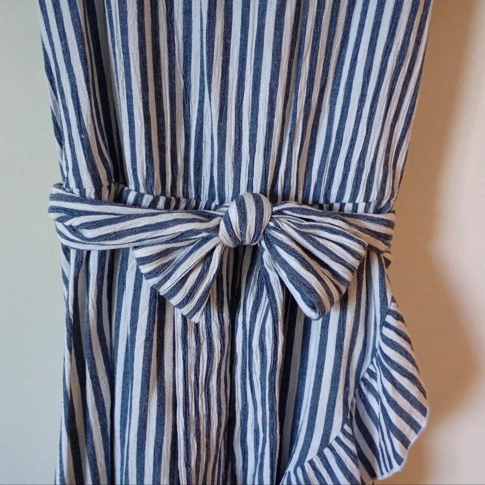 Morgan Taylor Blue and White Striped Ruffled Mini Dress Size Small - Picture 9 of 14